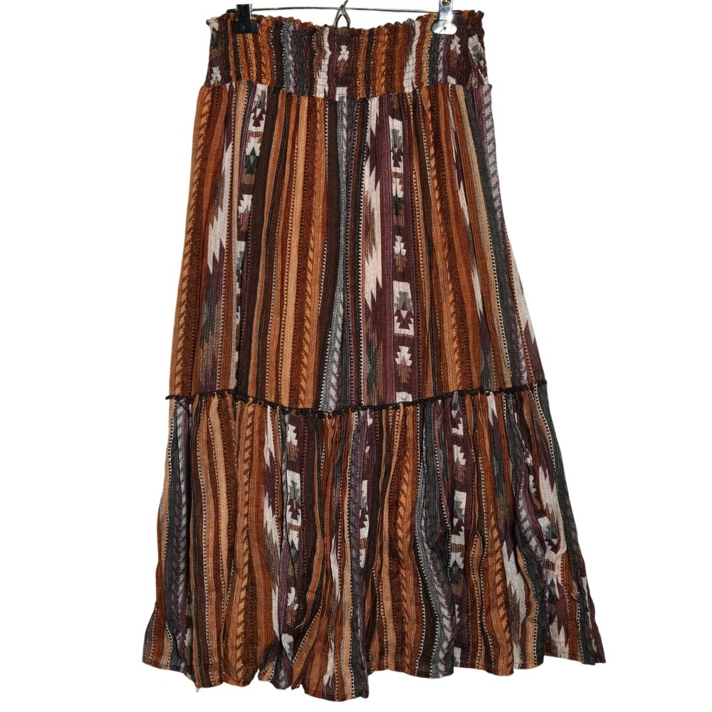 Cato Smocked Tiered Maxi Skirt 14/16W Boho Southwestern Hippie Festival Cottage